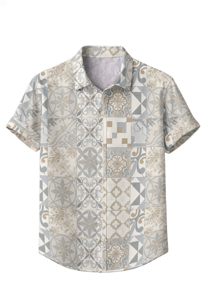 Mofybuy Vintage Tile Patch Shirt