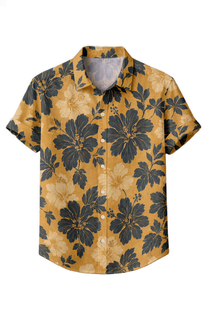 Mofybuy Golden Hibiscus Shadow Shirt