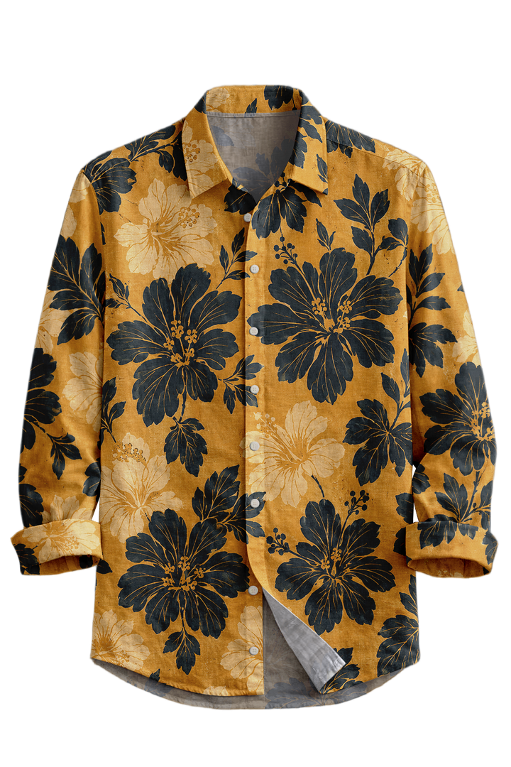 Mofybuy Golden Hibiscus Shadow Shirt