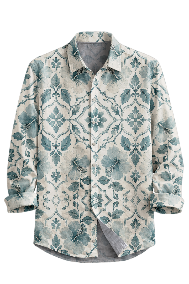 Mofybuy Aqua Porcelain Bloom Shirt