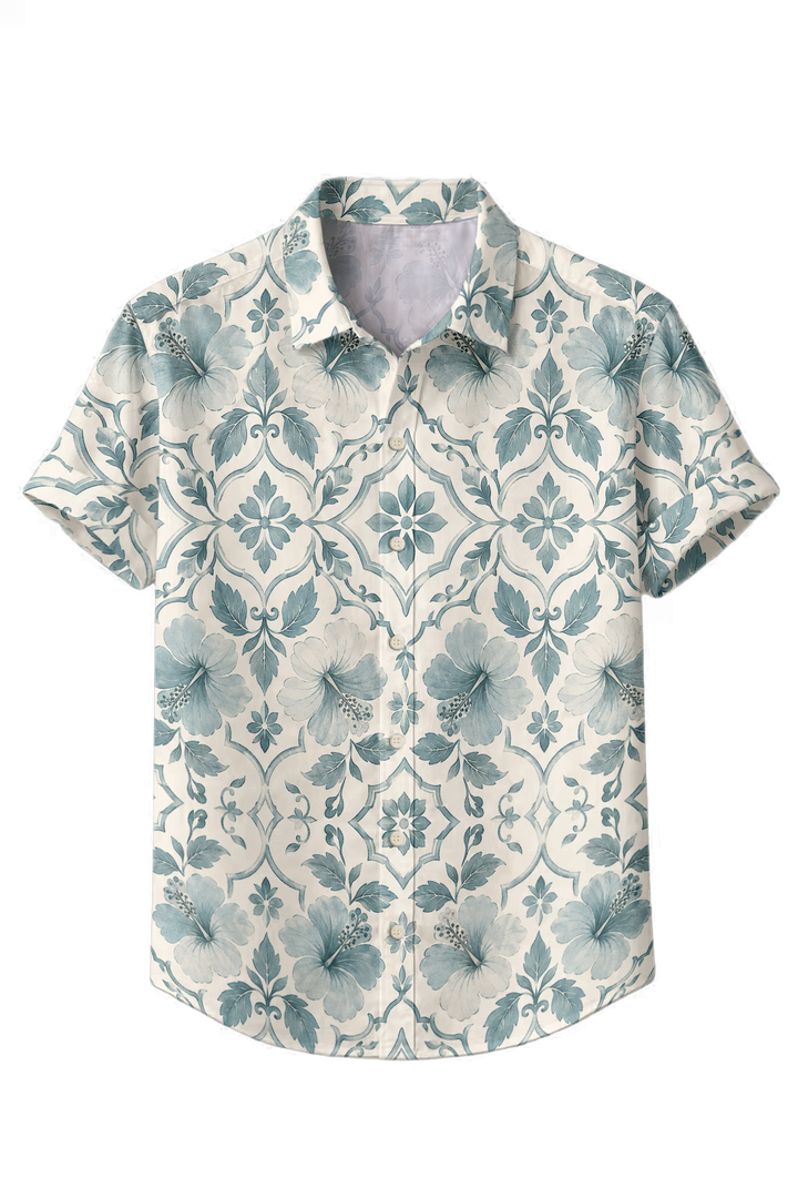 Mofybuy Aqua Porcelain Bloom Shirt
