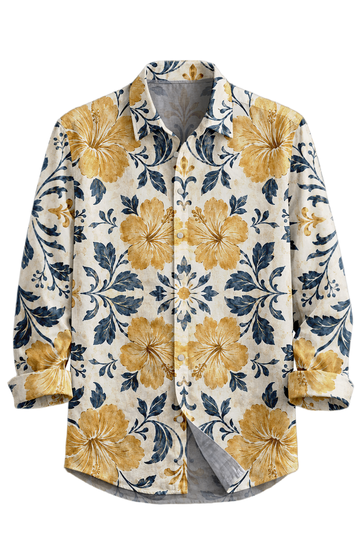 Mofybuy Golden Porcelain Bloom Shirt