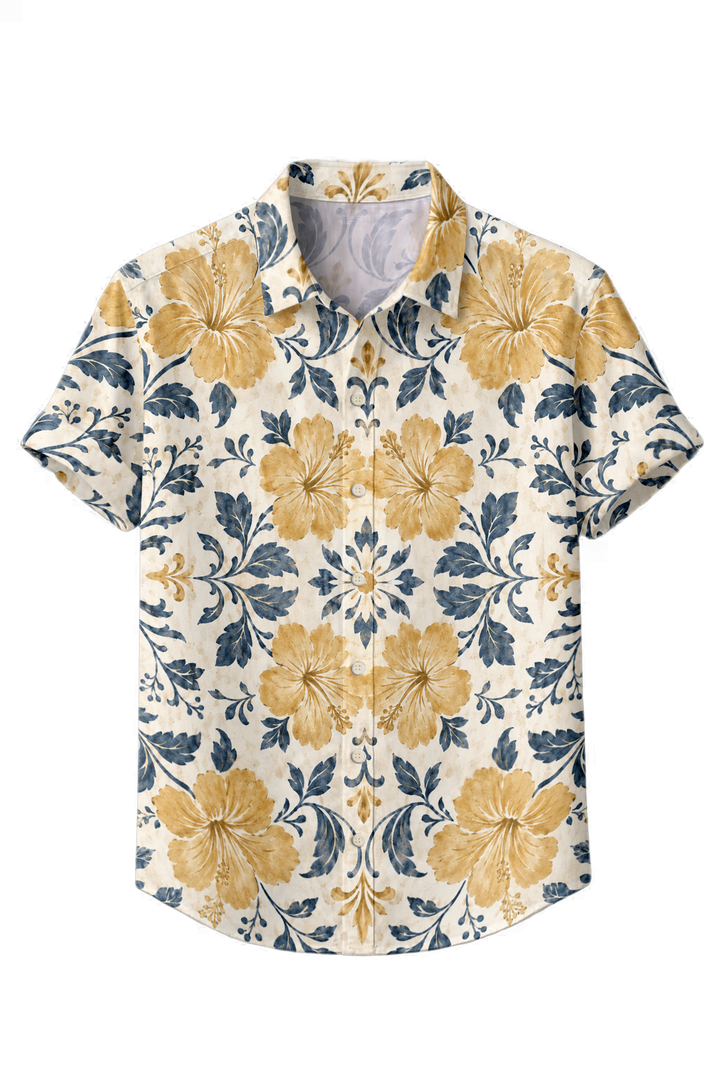 Mofybuy Golden Porcelain Bloom Shirt