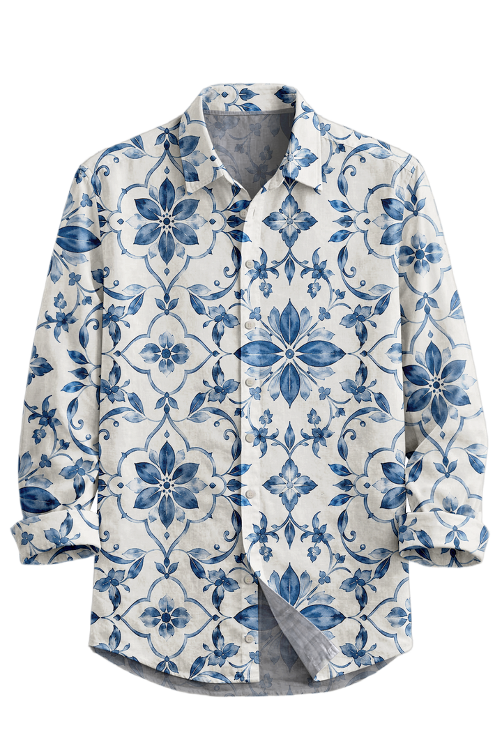 Mofybuy Blue Porcelain Vine Shirt