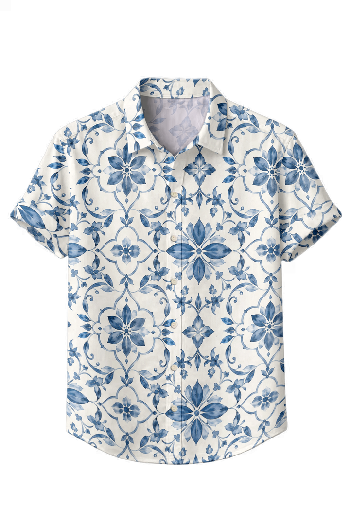 Mofybuy Blue Porcelain Vine Shirt