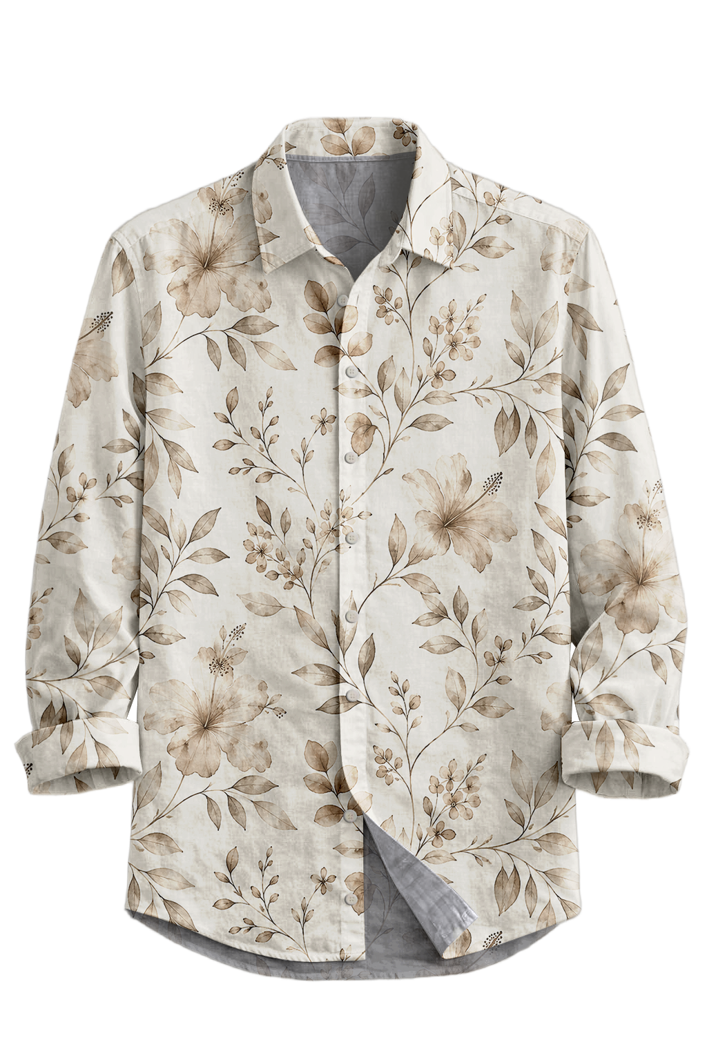 Mofybuy Sepia Hibiscus Vine Shirt