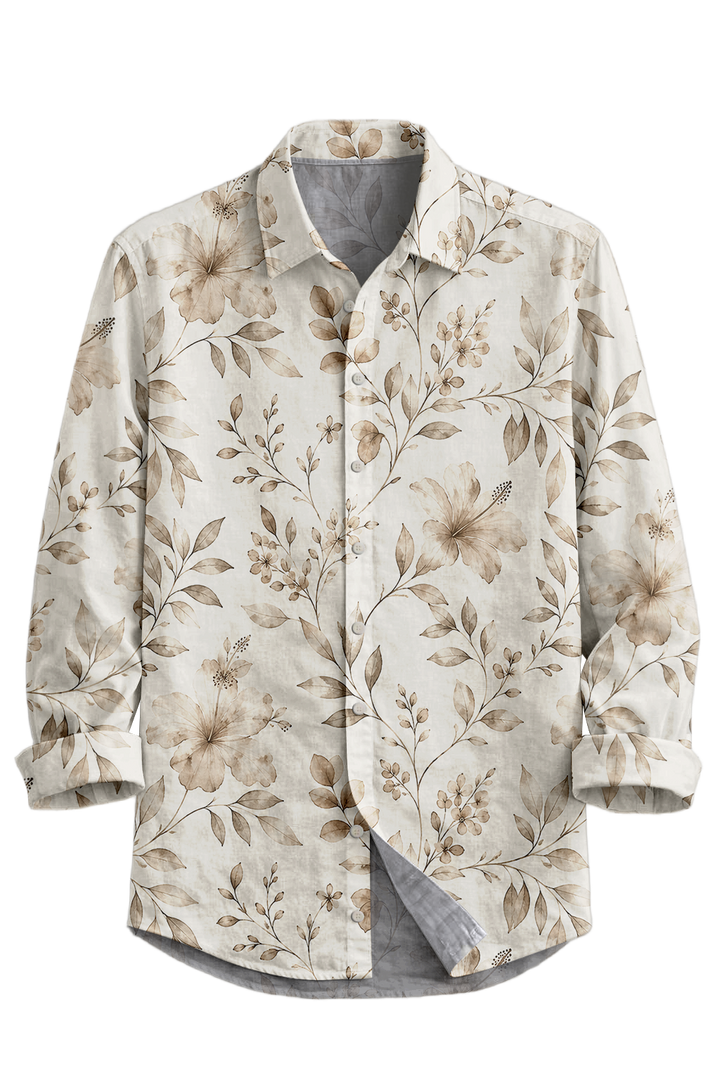 Mofybuy Sepia Hibiscus Vine Shirt