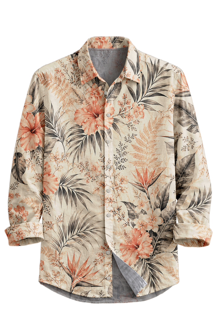 Mofybuy Coral Palm Hibiscus Shirt