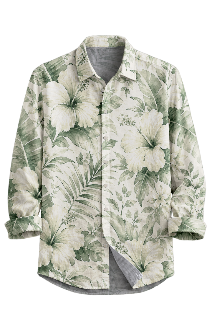 Mofybuy Sage Tropical Hibiscus Shirt