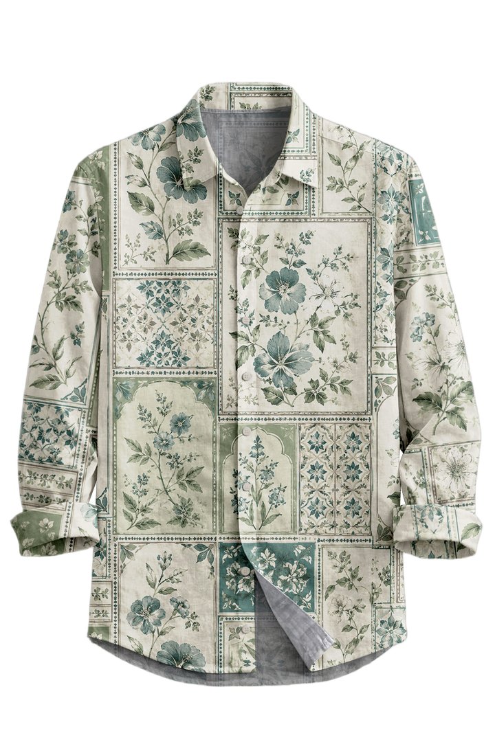 Mofybuy Sage Botanical Tile Shirt