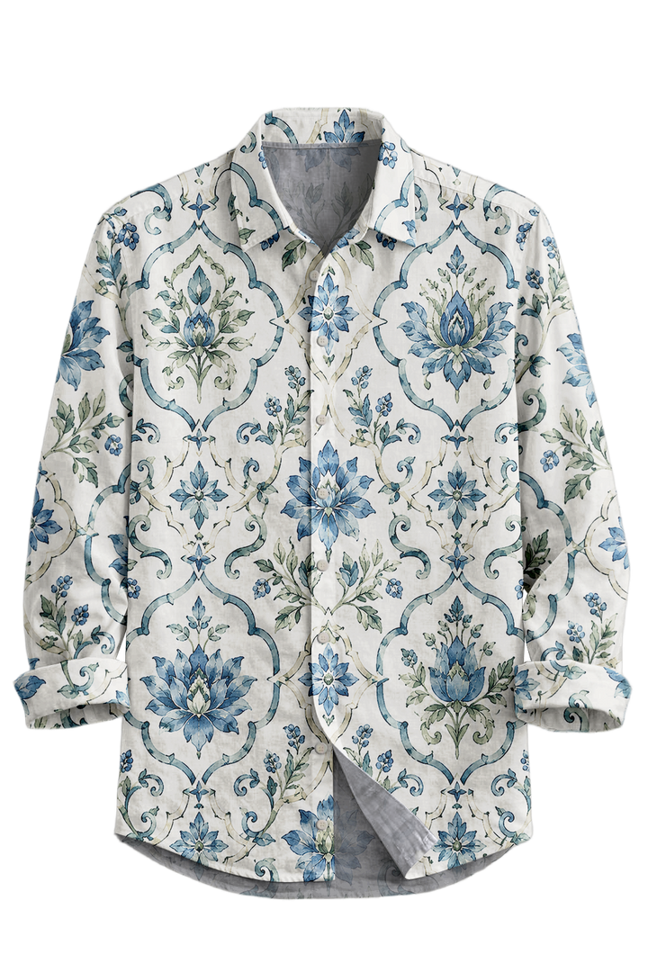 Mofybuy Azure Garden Tile Shirt