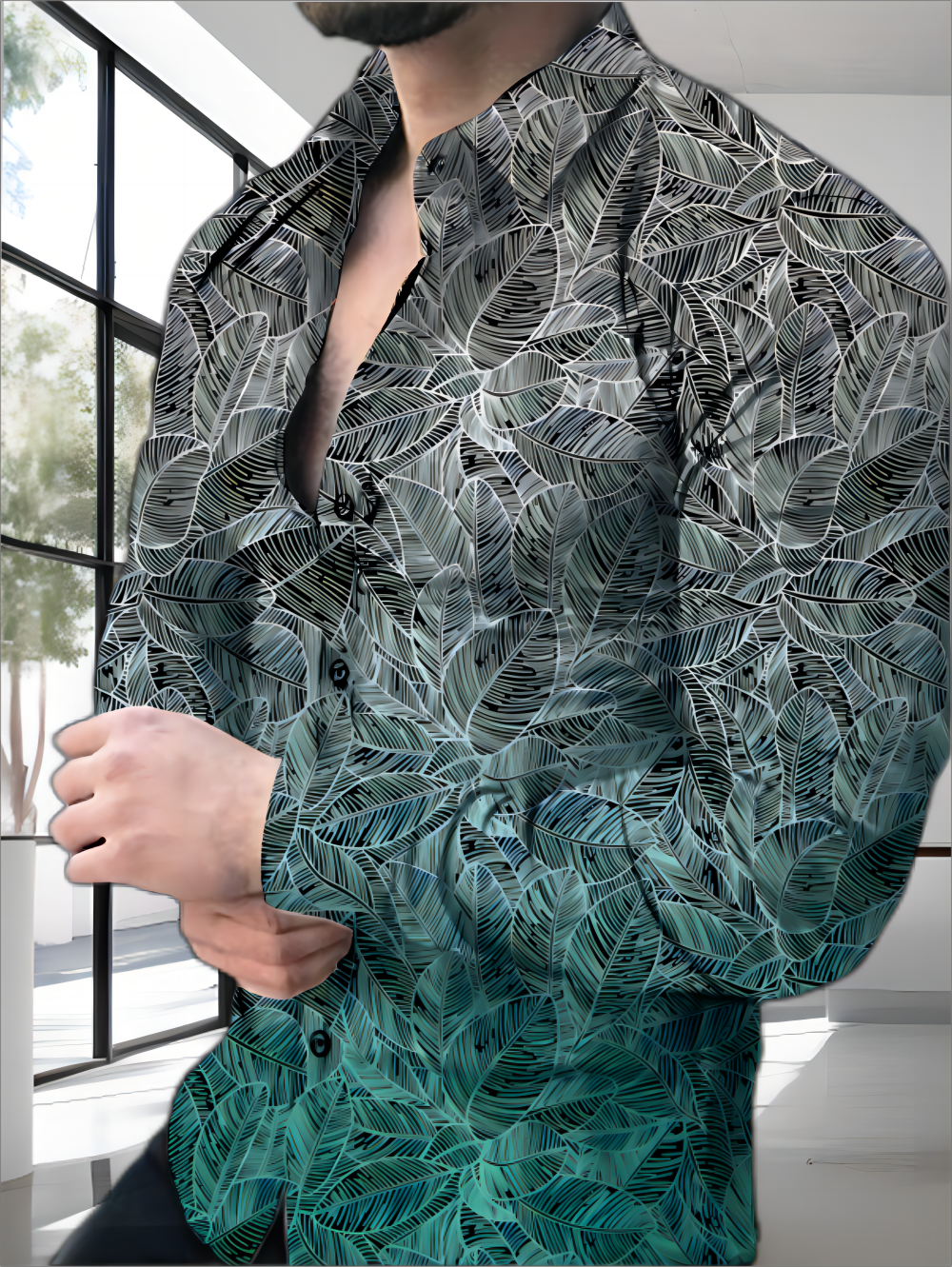 Mofybuy Men's Casual Party Fashion Print Shirt