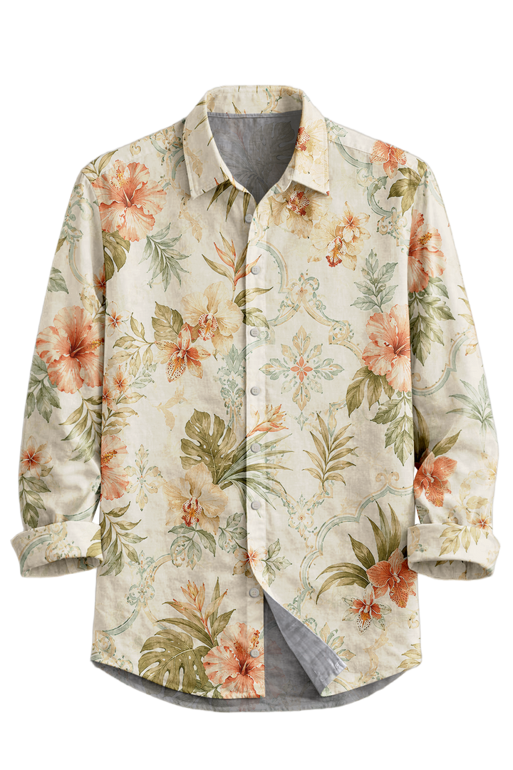 Mofybuy Coral Hibiscus Garden Shirt