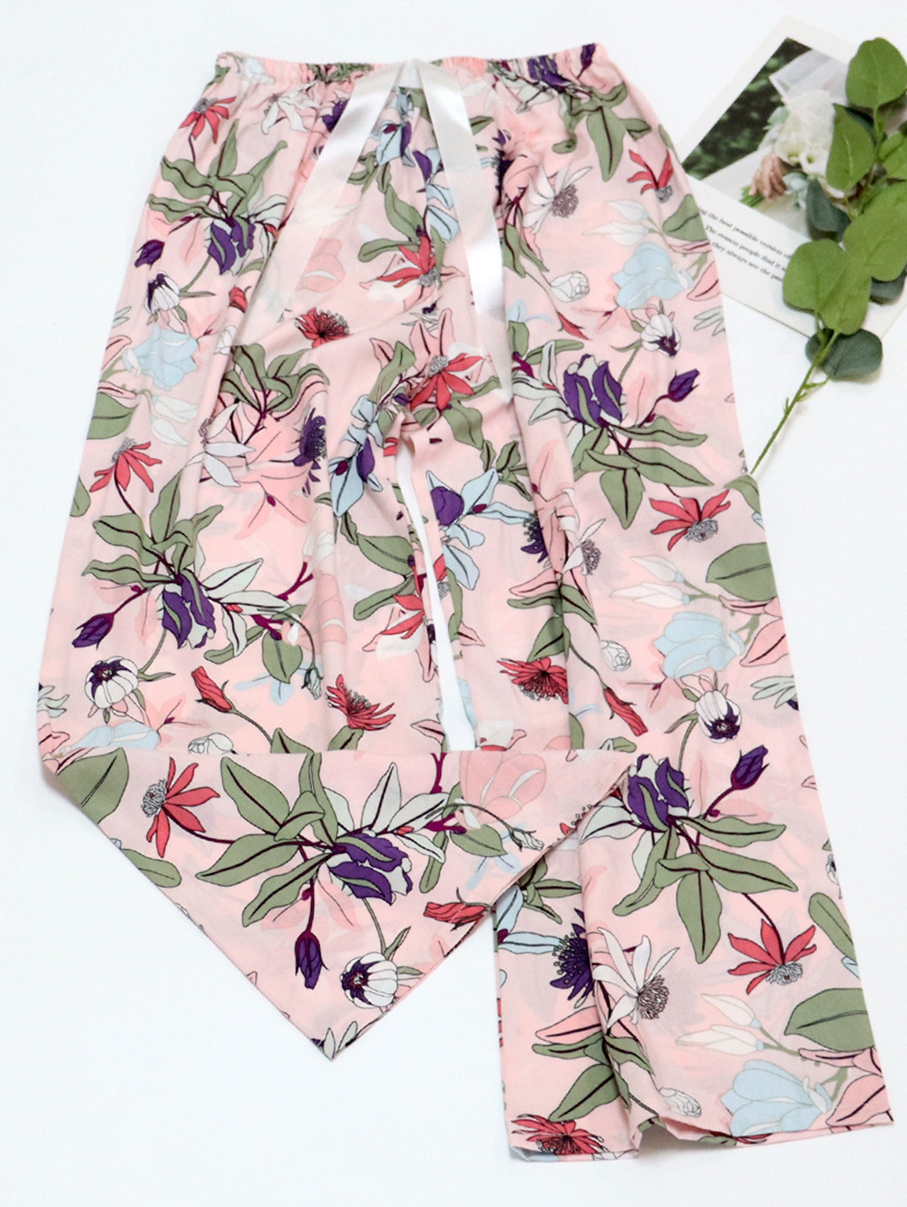 Mofybuy women's home leisure silk wide-leg pajama pants