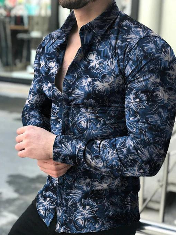 Mofybuy Men's Casual Party Print Shirt