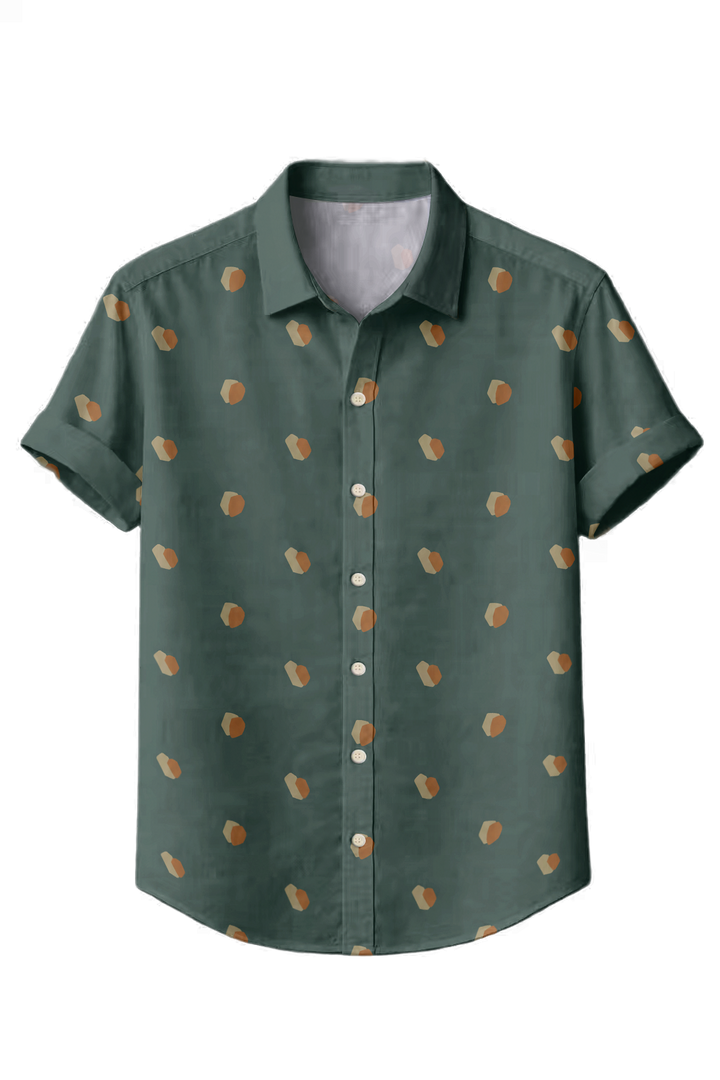 Mofybuy Deep Green Dot Accent Shirt