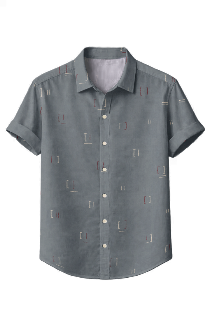 Mofybuy Blue Gray Bracket Print Shirt