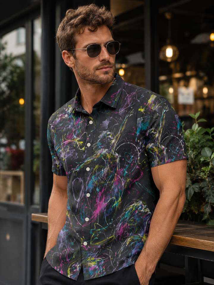 Mofybuy Neon Cyber Figure Abstract Art Shirt