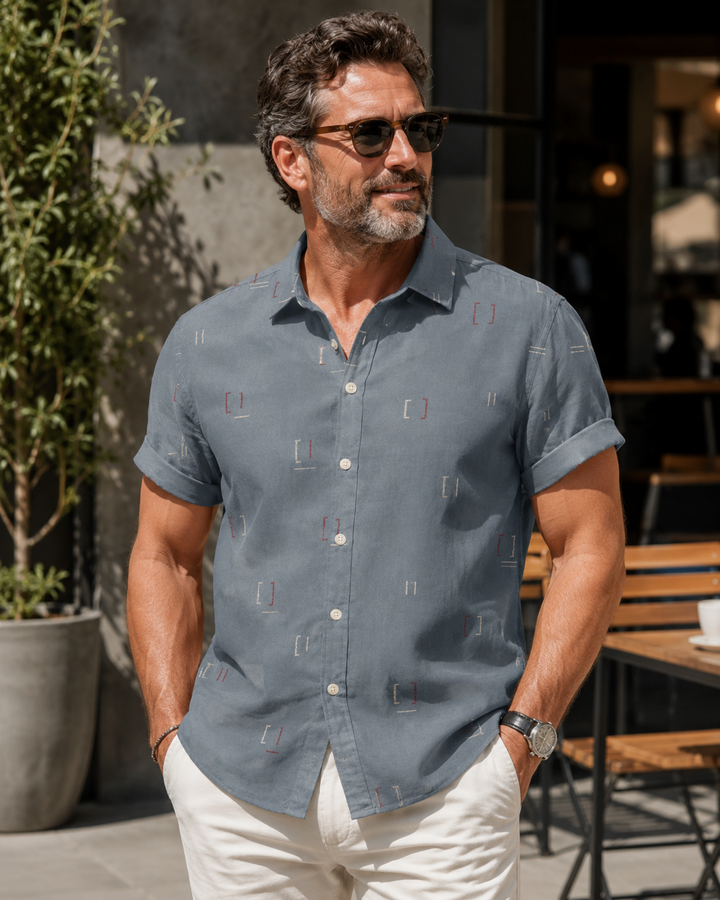 Mofybuy Blue Gray Bracket Print Shirt