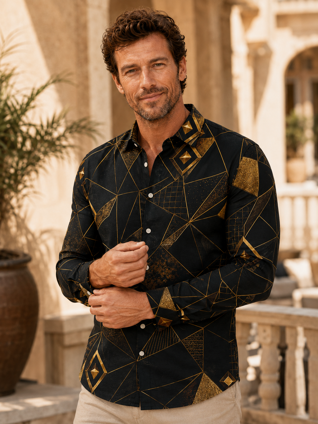 Mofybuy Black Gold Faceted Deco Shirt