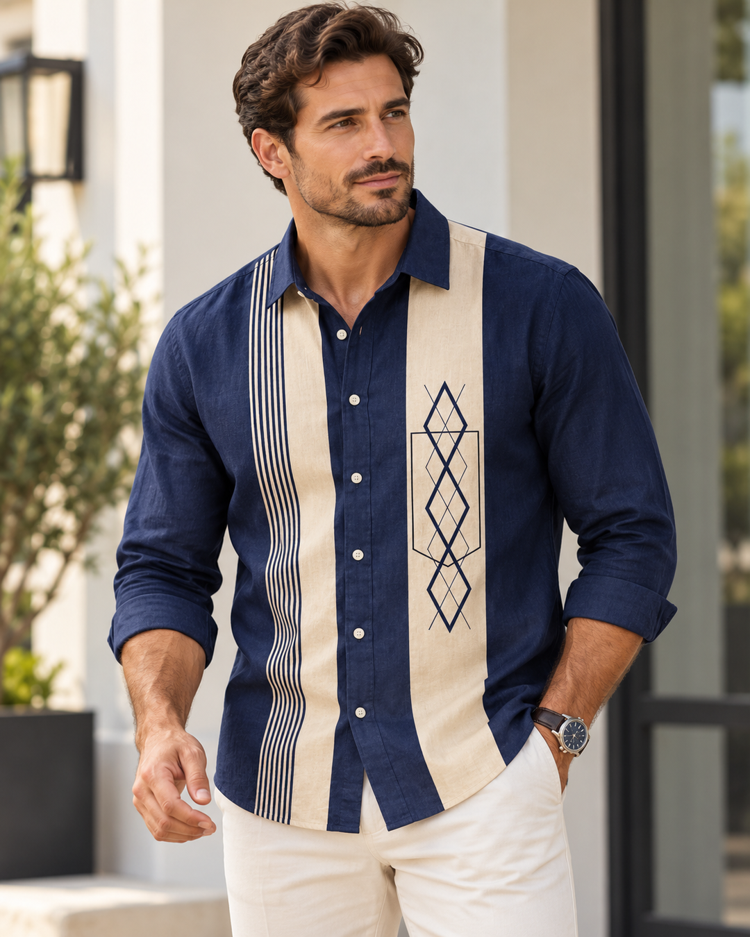 Mofybuy Coastal Panel Diamond Shirt