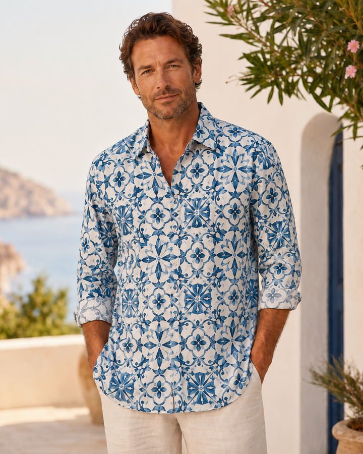 Mofybuy Porcelain Bloom Patchwork Shirt