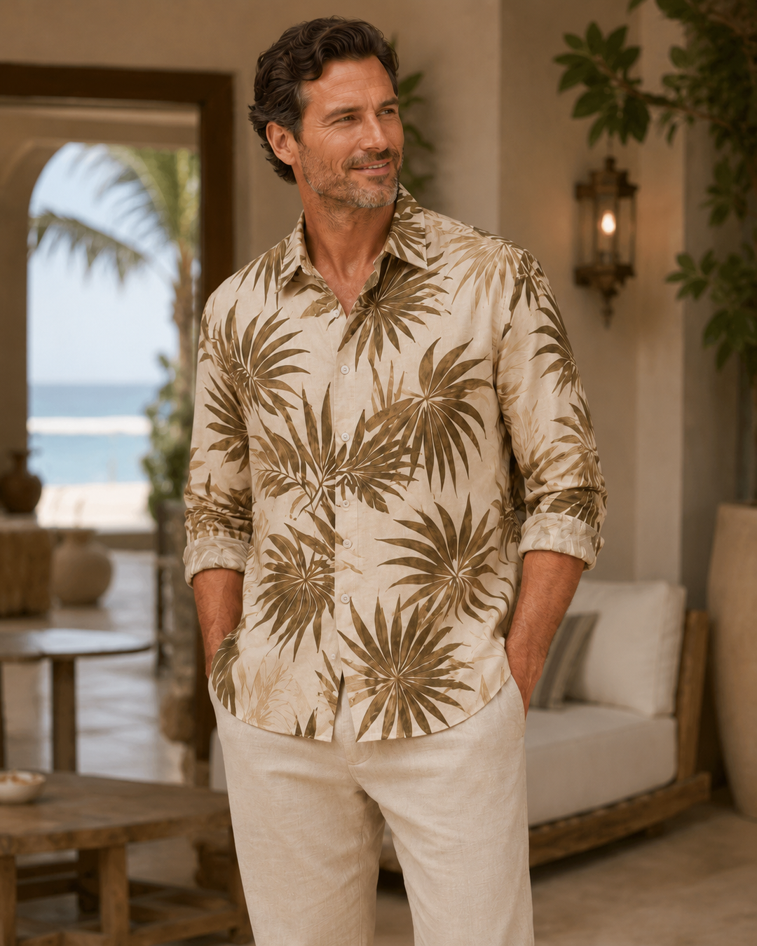 Mofybuy Sepia Palm Whisper Shirt