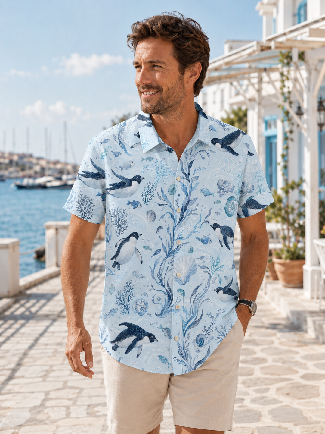 Mofybuy Penguin Blue Tide Shirt