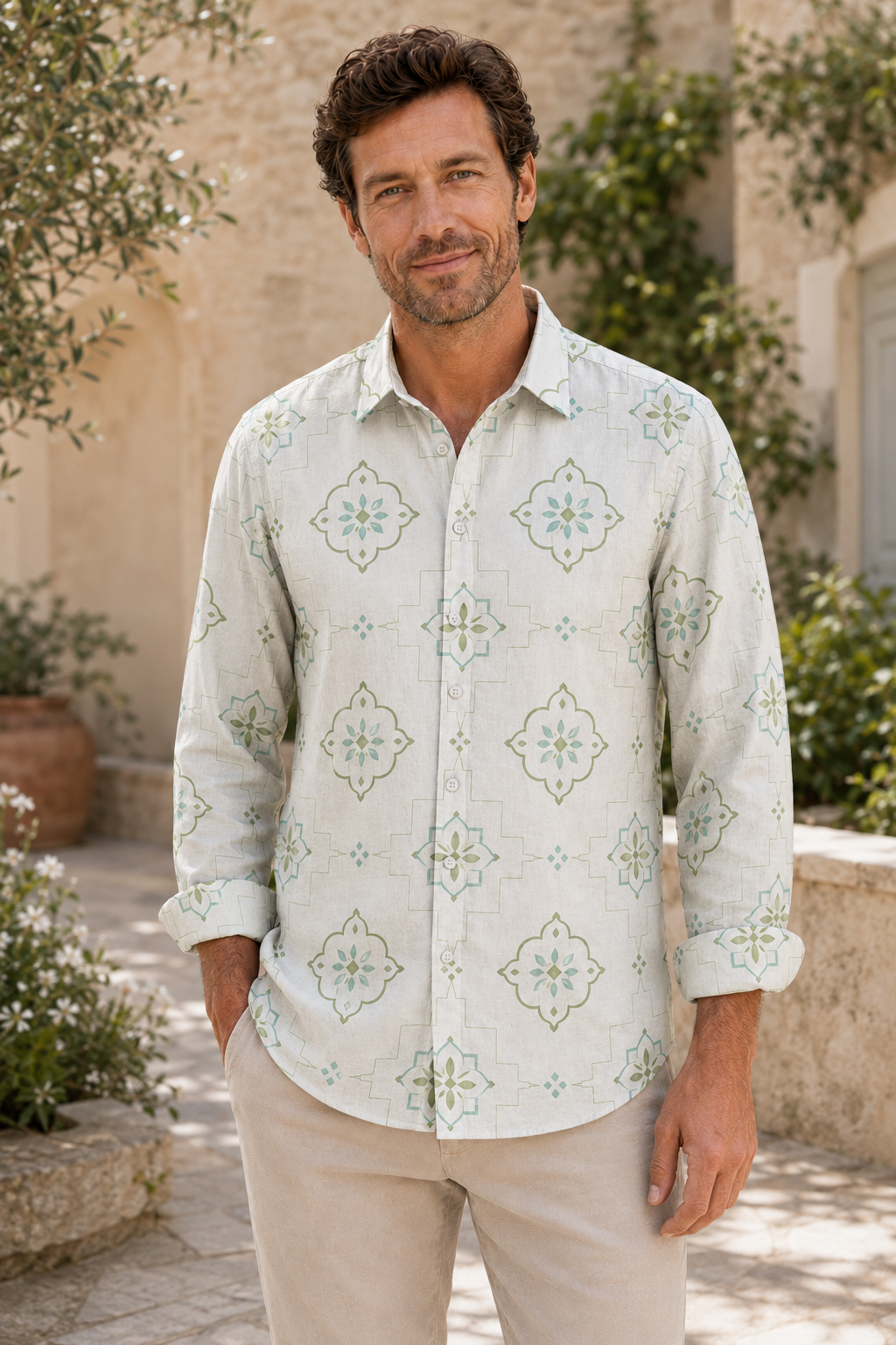 Mofybuy Blue Garden Tile Shirt