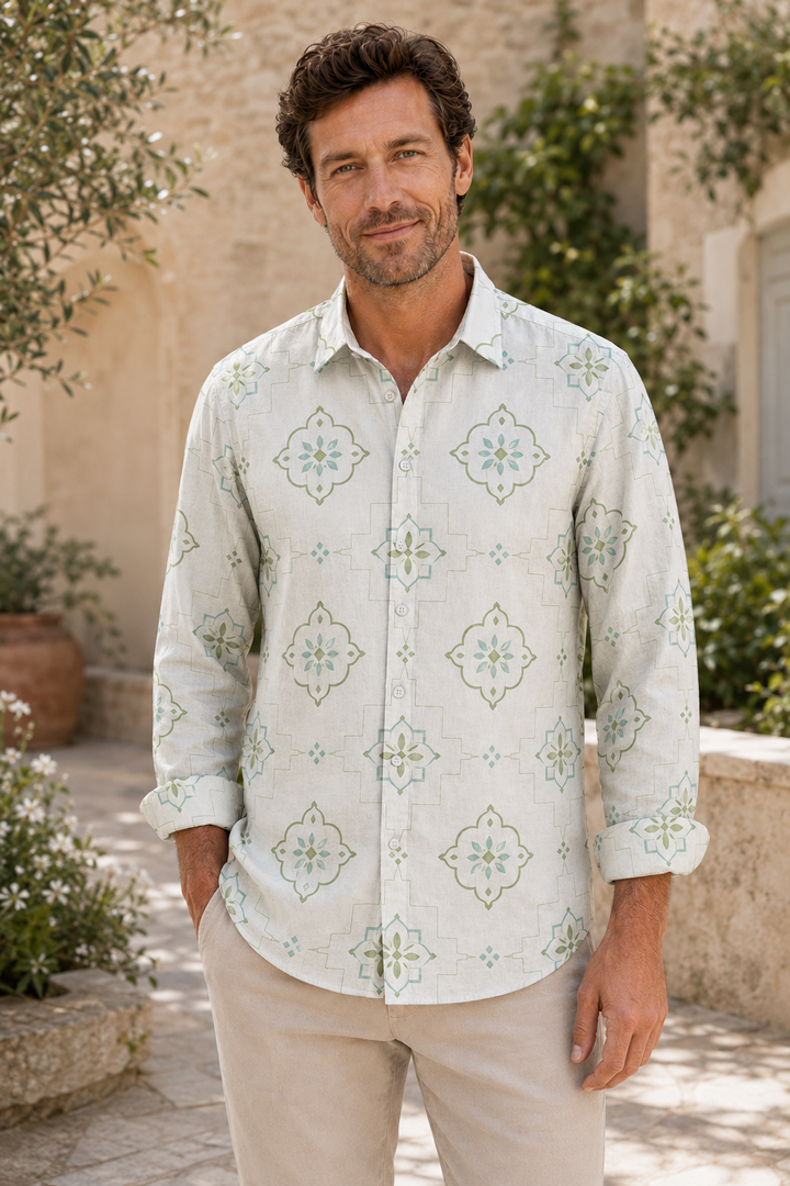 Mofybuy Blue Garden Tile Shirt