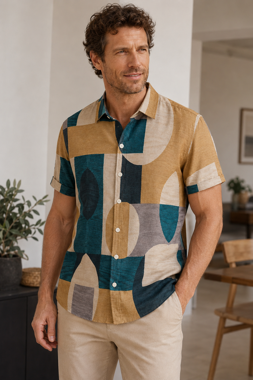 Mofybuy Retro Arch Block Shirt