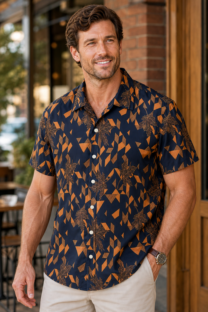 Mofybuy Autumn Geo Leaf Shirt