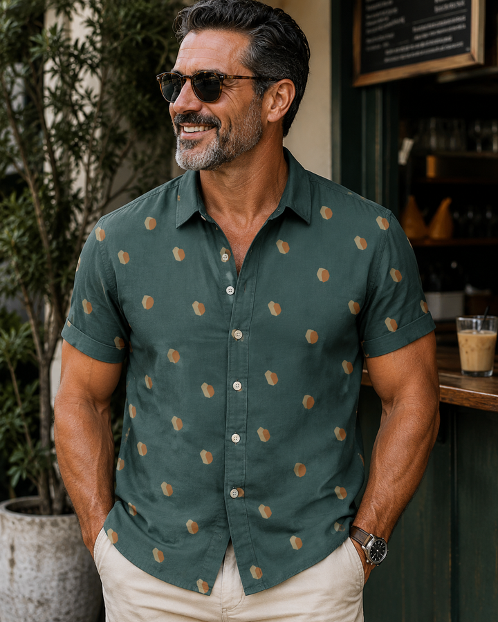 Mofybuy Deep Green Dot Accent Shirt
