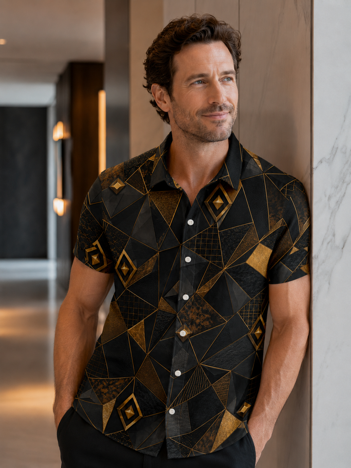 Mofybuy Black Gold Faceted Deco Shirt