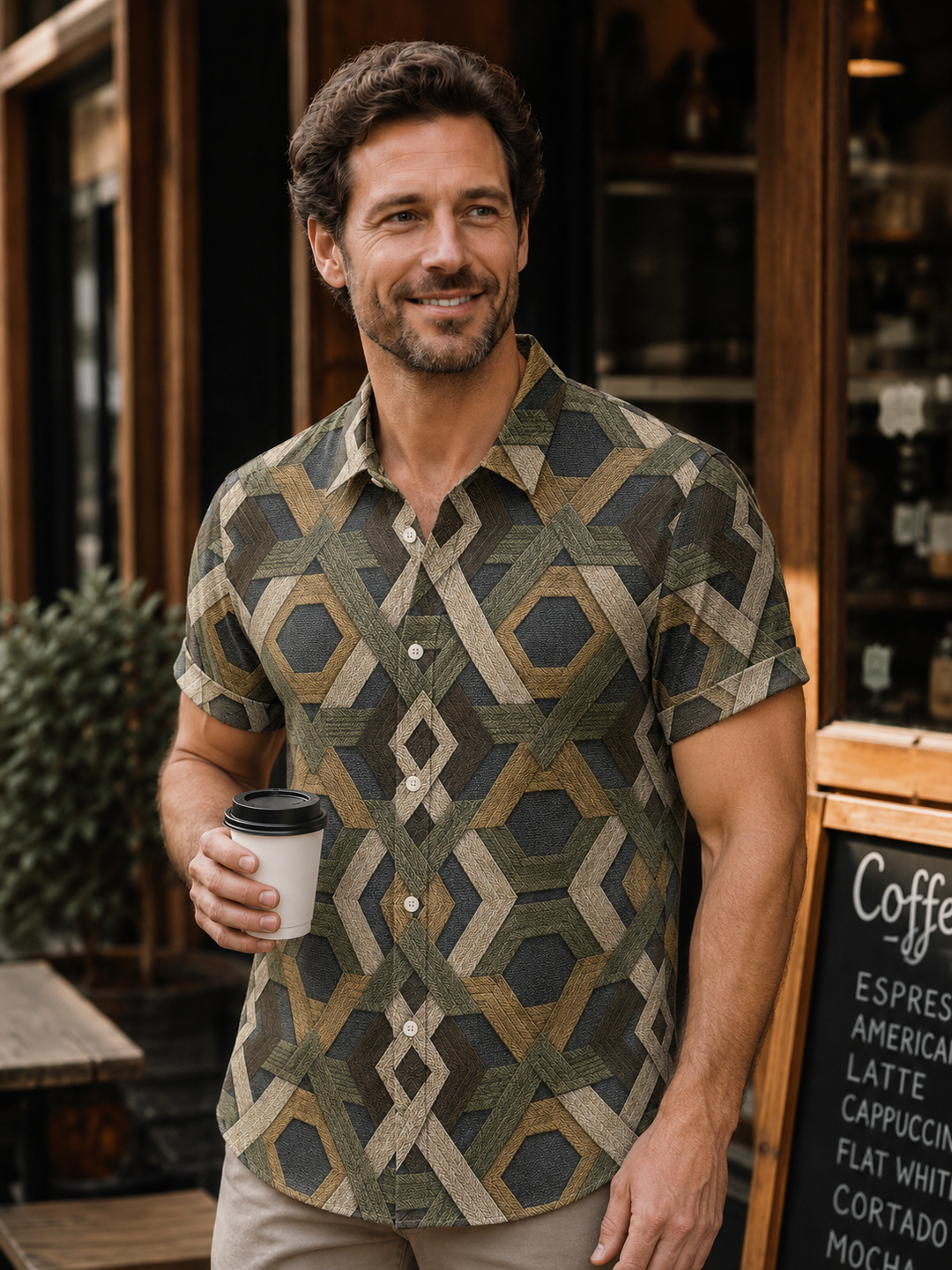 Mofybuy Woven Hexagon Geo Shirt