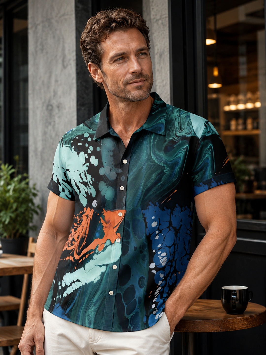 Mofybuy Deep Tide Marble Shirt