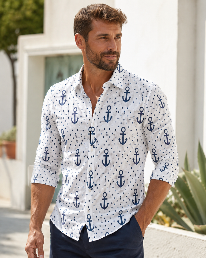 Mofybuy Nautical Dot Anchor Shirt