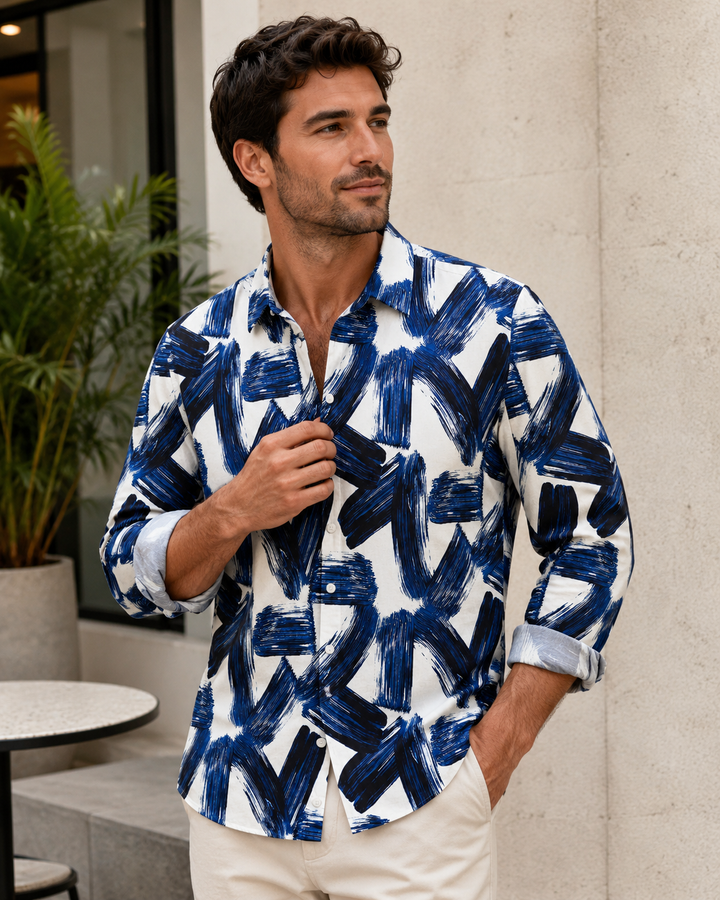 Mofybuy Indigo Brushstroke Shirt