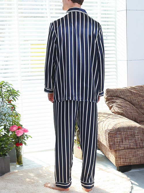 Mofybuy Men's Breathable Home Silk Pajamas Two Piece Set