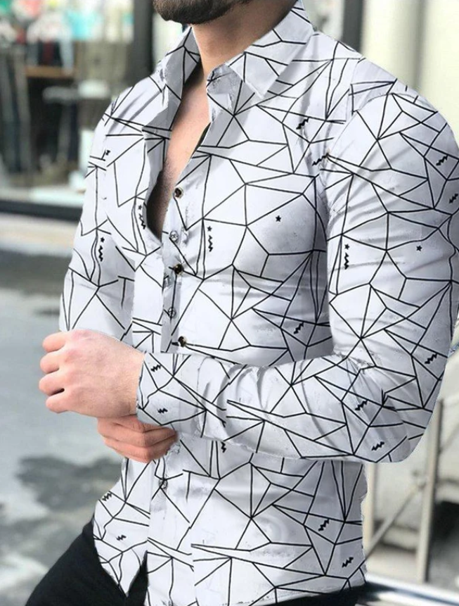 Mofybuy Men's Casual Party Print Shirt