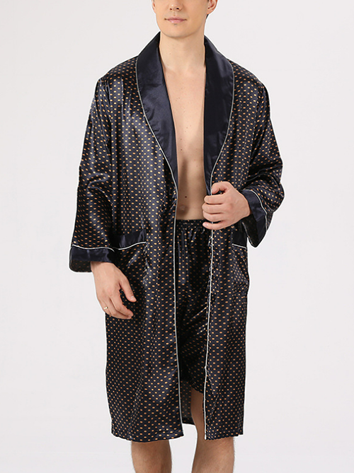 Mofybuy Metal Polka Dots Men's Breathable Home Silk Pajamas Two Piece Set