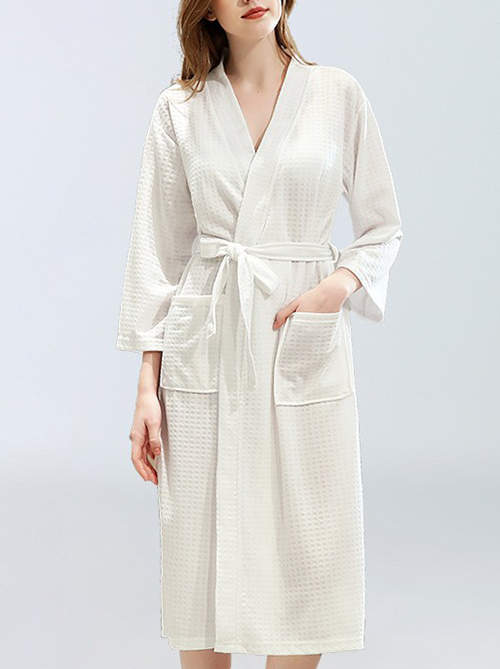 Mofybuy waffle-knit skin-friendly, sweat-absorbent, soft and comfortable bathrobe.