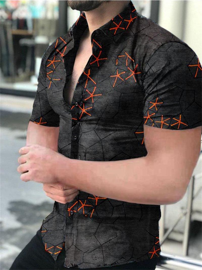 Mofybuy Men's Casual Party Short Sleeve Printed Shirt