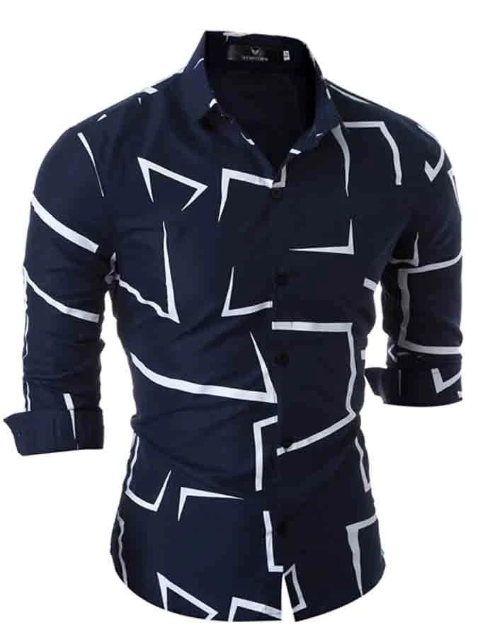 Mofybuy Men's Casual Party Print Shirt