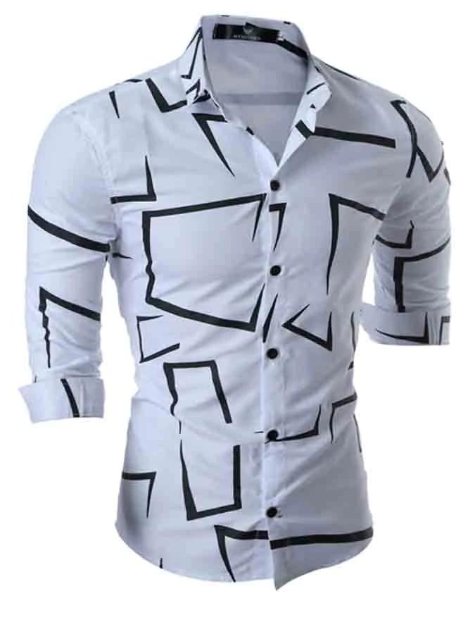 Mofybuy Men's Casual Party Print Shirt